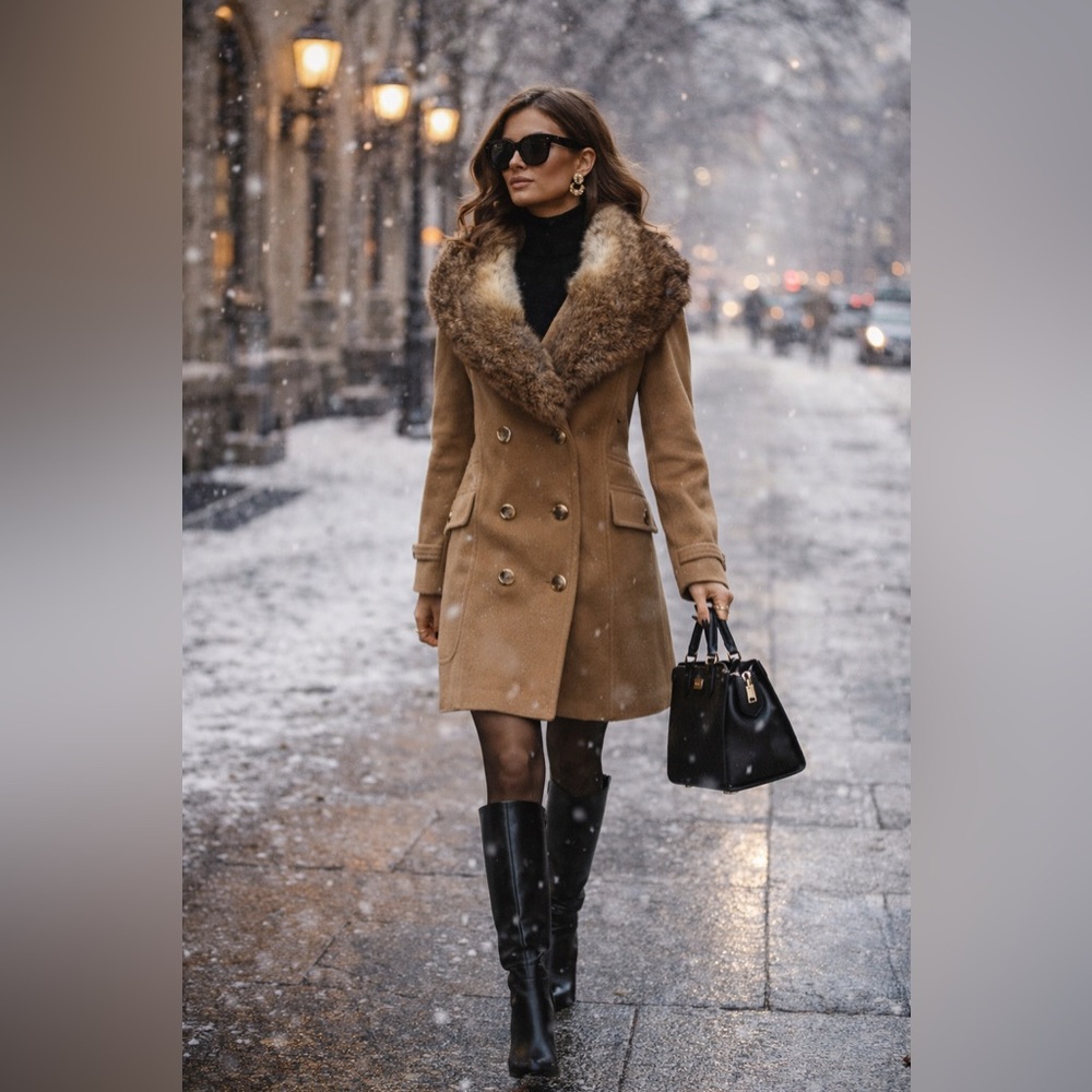 Real Fur Collar | Mob Wife Glam | Double Breasted | Vintage Wool Coat